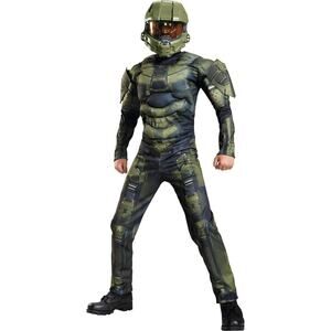Halo Youth Large Master Chief Bodysuit Helmet Muscles Cosplay Costume Halloween